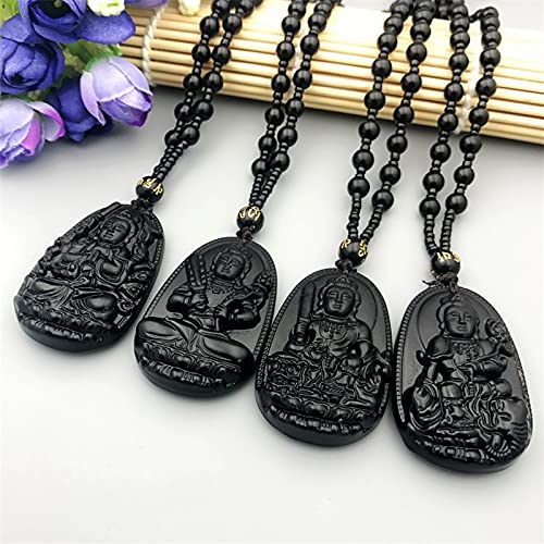 TIANHEY Amitabha Buddha schwarzer Obsidian geschnitzter Buddha Glücksamulett Anhänger Halskette Damen Herren Anhänger Schmuck von TIANHEY