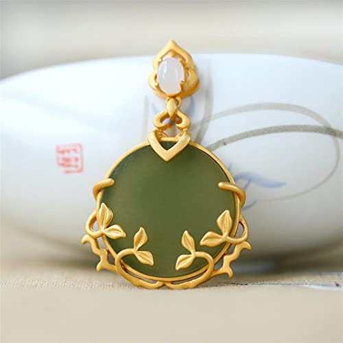 TIANHEY Designer Original Neue Antike Gold Handwerkskunst Eingelegte Natürliche Hetian Jade Bambus Blatt Halskette Anhänger Damen Schmuck von TIANHEY