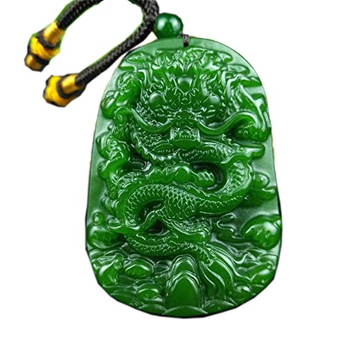 TIANHEY Grüne Jade-Drachen-Anhänger-Halskette, natürlicher chinesischer geschnitzter Schmuck, Amulett, modische Geschenke von TIANHEY