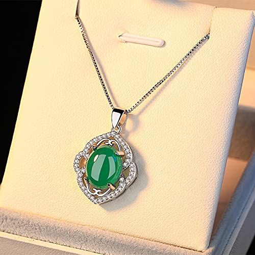 TIANHEY Grüner Jade Chalcedon Runder Anhänger Achat 925 Silber Halskette Mode Charm Schmuck Geschnitztes Amulett Geschenke für Sie Frauen von TIANHEY