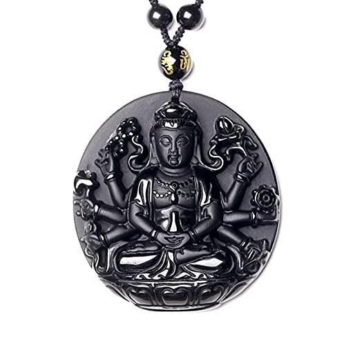 TIANHEY Herren- und Damen-Halskette, Obsidian-Anhänger, tausendhändige Guanyin-Buddha-Statue, religiöser Schmuck, Halsketten-Anhänger von TIANHEY