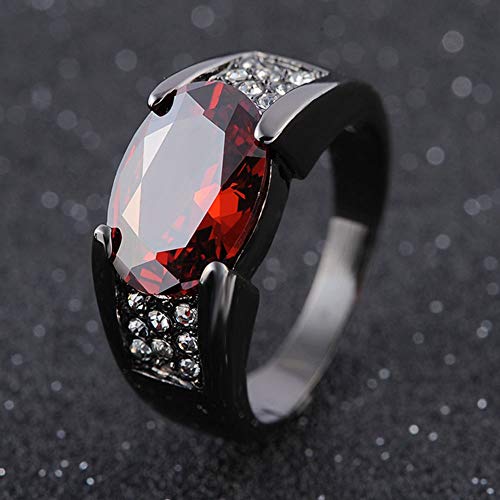 TIANHEY Hip-Hop 14K Schwarzgold Echter Rubin Obsidian Ring Party Hochzeit Saphir Damen Herren Unisex Obsidian Schmuck Ring von TIANHEY