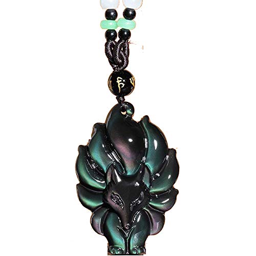 TIANHEY Jade-Anhänger, natürlicher Obsidian, Fuchs-Anhänger, Mode-Boutique-Schmuck, Ninetail-Fuchs-Halskette von TIANHEY