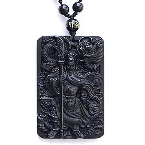 TIANHEY Jade-Anhänger-Halskette, schwarzer Obsidian, Buddha-Halskette, Anhänger, Guan Yun-Drachen-Jade-Anhänger von TIANHEY