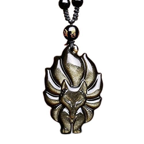 TIANHEY Natürliche Eis Obsidian Drachen Fuchs Anhänger Mode Boutique Schmuck Hand Geschnitzte Neun Schwanz Fuchs Halskette Geschenk Zubehör von TIANHEY