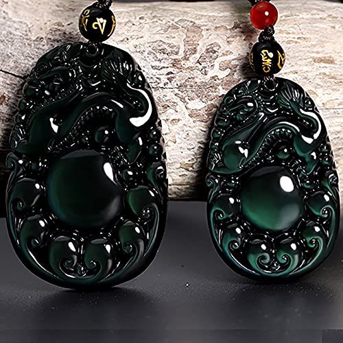 TIANHEY Natürliche Steine Grün Drache Ruyi Glück Amulett Anhänger Kostenloser Perlen Halskette Schmuck Obsidian Männer Frauen Mode Anhänger von TIANHEY