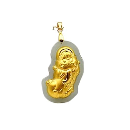 TIANHEY Natürliche Weiße Jade Halskette Männer Frauen Gold Tapferen Truppen Glück Segnen Feine Anhänger Für Männliche Amulett Weiblichen Schmuck von TIANHEY