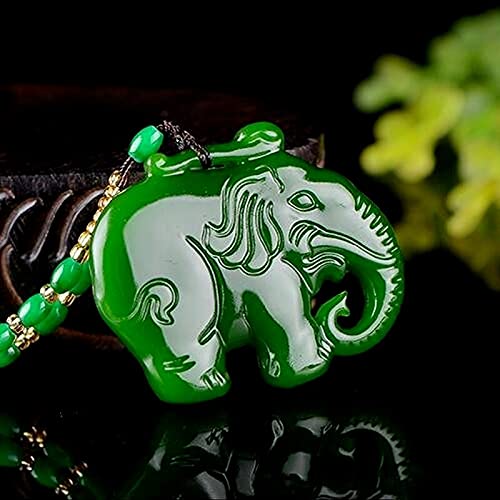 TIANHEY Natürliche chinesische Jade grün handgeschnitzt Elefant Anhänger Modeschmuck für Männer und Frauen in Richtung Erfolg Halskette beliebtes Geschenk von TIANHEY