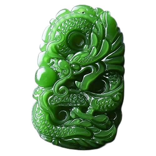 TIANHEY Natürliche grüne Jade-Drachen-Anhänger-Halskette, Schmuck, Modeaccessoires, handgeschnitzter Mann, Glücks-Amulett, Geschenke, Frau, Pullover-Kette von TIANHEY