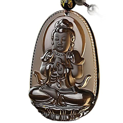 TIANHEY Natürlicher, eisklarer Obsidian, geschnitzter Buddha-Guanyin-Glücksanhänger, Halskette, Segensanhänger, Modeschmuck von TIANHEY