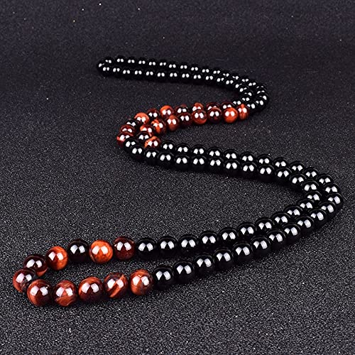 TIANHEY Obsidian Meditation Halsketten Frauen Mode Natürlichen Roten Tigerauge Stein Schwarz Onyxs Halsketten Männer Yoga Gebet Handgemachten Schmuck von TIANHEY