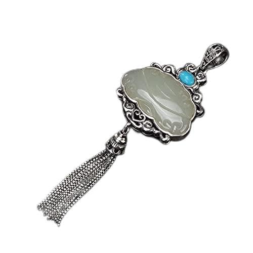 TIANHEY S925 Sterling Silber Vintage Natürliche Weiße Jade Eingelegte Türkis Quaste Weiblichen Anhänger Retro Frauen Edlen Schmuck von TIANHEY