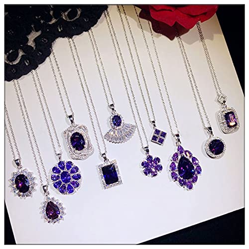 TIANHEY Vintage Halsketten Anhänger Für Frauen S925 Sterling Silber Edle Violet Lila Zirkonia Anhänger Schlüsselbein Kette Edlen Schmuck von TIANHEY