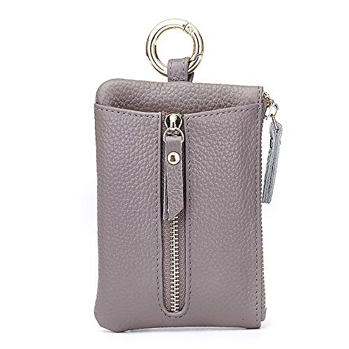 Damen-Schlüsseltasche, echtes Rindsleder, Münzgeldbörse, Tasche, weiblicher Reißverschluss, Kartenhalter, Mini-Tasche, grau, S, Münztasche von TIANHONGDAISHU