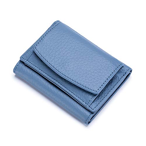 Geldbörse aus echtem Rindsleder, RFID-blockierend, für Damen, mit Münzverschluss, kleine Geldbörse mit 6 Kartenfächern und 1 Geldfach, hellblau (Blau) - CL-2753 von TIANHONGDAISHU