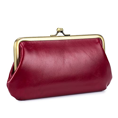 TIANHONGDAISHU Damen-Geldbörse, Münzgeldbörse, echtes Leder, Handytasche, große Kapazität, lange Clutch, Multifunktions-Handtasche, Retro, kreative Aufbewahrung, Clip-Taschen, weinrot, M, Modern von TIANHONGDAISHU