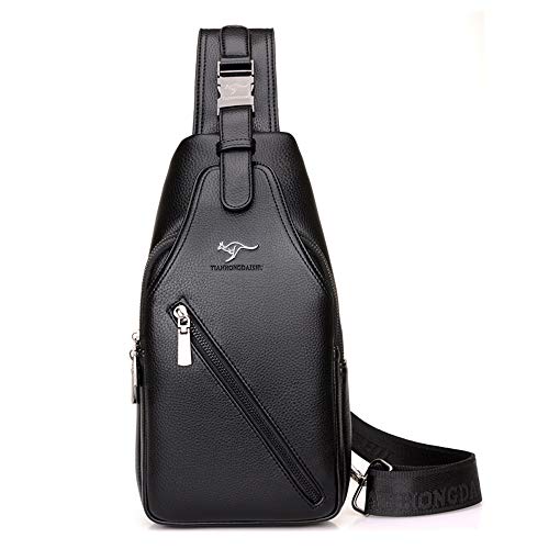 TIANHONGDAISHU Leder Sling Bag Kleine Brust Schultertaschen für Männer Outdoor Crossbody Satchel Büro Arbeitstasche Wasserdicht Geldbörse, Schwarz - Schwarz - Größe: Small von TIANHONGDAISHU