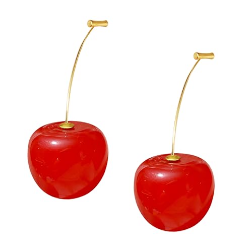 TIANHONGYAN Rote Kirsche baumelnde Ohrringe für Frauen, süße schöne Kirsch-Ohrringe, lustiger Obstschmuck, Small, Acryl, Kein Edelstein von TIANHONGYAN
