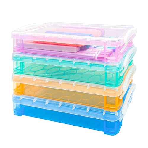 TIANLIN 4 Stück Stiftebox mit Deckel, Stapelbares Buntstifte Box, Klarsicht-Bleistiftbox, mit Druckknopf Stiftköcher, für Bleistifte, Aquarellstifte, Zeichenwerkzeuge von TIANLIN
