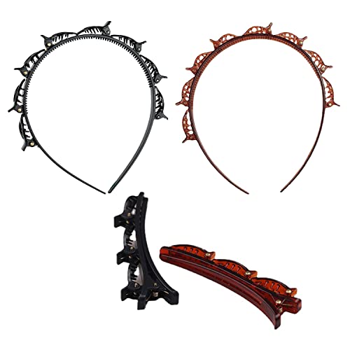 2er-Pack Doppelschicht-Haarspangen, Haarbänder mit 2 Haarspangen, geflochtene Haarspangen, Pony-Haarspangen, geflochtene Stirnbänder, Styling-Zubehör für Frauen, Mädchen von TIANNAIT
