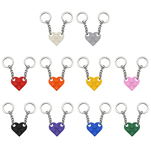 TIANNAIT 10 Liebes-Baustein-Schlüsselanhänger, 2 in 1 abnehmbare herzförmige Kunststoff-Schlüsselanhänger, bunte Paar-Anhänger, geeignet für Rucksäcke, Auto-Deko-Anhänger von TIANNAIT