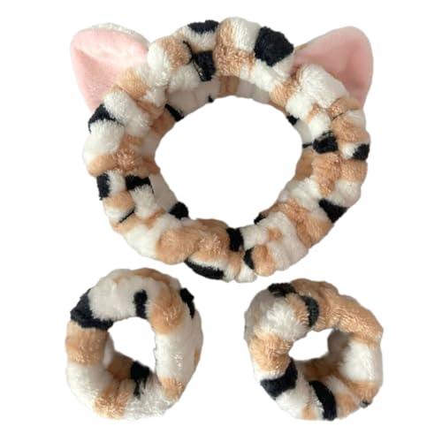 TIANQUXNGI 3-teiliges Plüsch-Armband-Set zum Waschen des Gesichts, Plüsch-Handgelenk-Haarbänder, Waschhandtuch, Frottee, Wasserspritzer von TIANQUXNGI