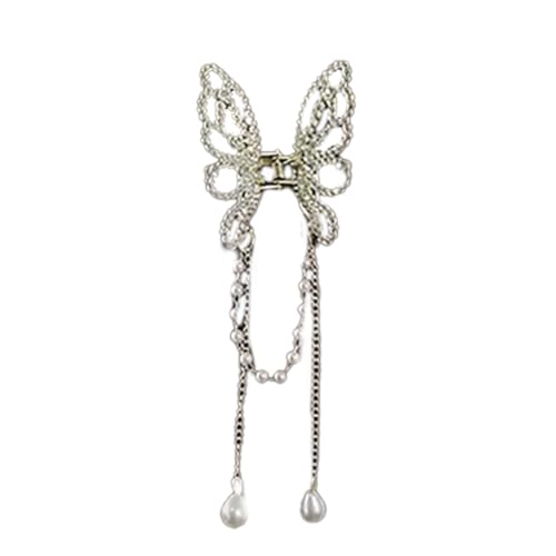 TIANQUXNGI Stilvolle kleine Haarklammer mit Perlen und Fransen, Schmetterlingsform, Haarschmuck für Damen und Jugendliche von TIANQUXNGI