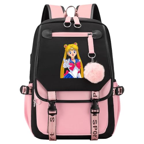 TIANSTON Sailors Moons Rucksack Mädchen Schultasche Damen Jugend Kinder Reiserucksack Pink von TIANSTON