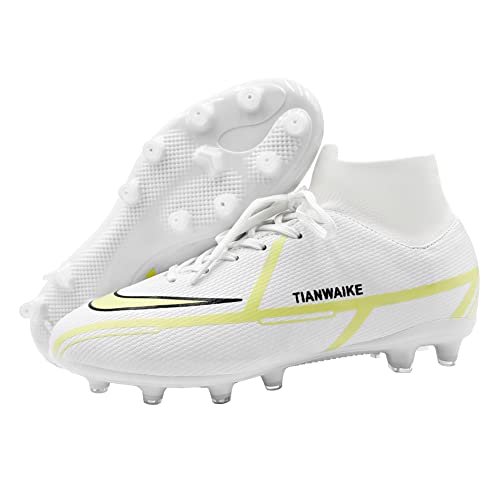 Herren Professionelle Fussballschuhe In/Outdoor Football Schuhe Sportliche Fußballschuhe Frauen Fußball Trainingsschuhe (weiß 37) von TIANWAIKE