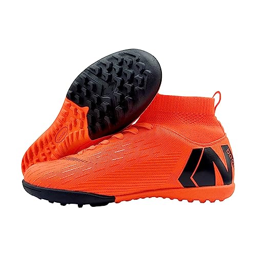 TIANWAIKE Fußball Herren High Top Spike Cleats Outdoor Athletik Trainingsschuhe Fußballschuhe(705G) (Orange Farbe, 37) von TIANWAIKE