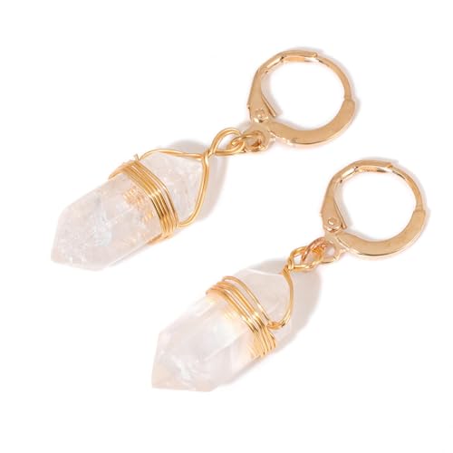 Hexagonal Column Stone Pendant Earrings Women Double Pointed Twisted Thread Handmade, Stein, Quarz von TIANXIAOQWE