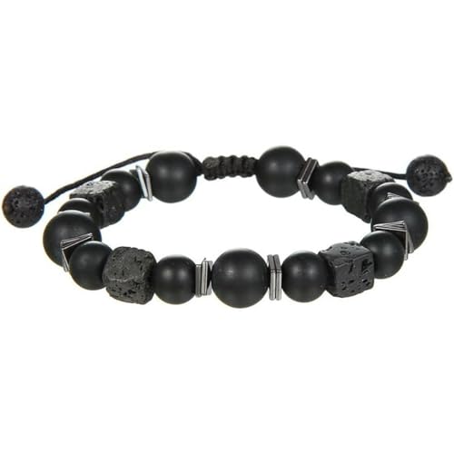TIANXIAOQWE Armband Herren Vulkanstein Matt Schwarz Perle Gewebt Armband Gentleman Boyfriend Style Anzug Accessoire Armband, Stein Holz, Kristall von TIANXIAOQWE