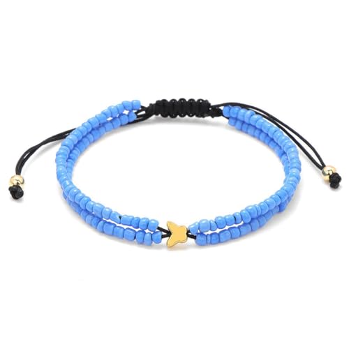 TIANXIAOQWE Reisperlen Doppellagiges gewebtes Armband Schmetterling Design ausziehbar Stil einfach für Freundinnen, Stein, Quarz von TIANXIAOQWE