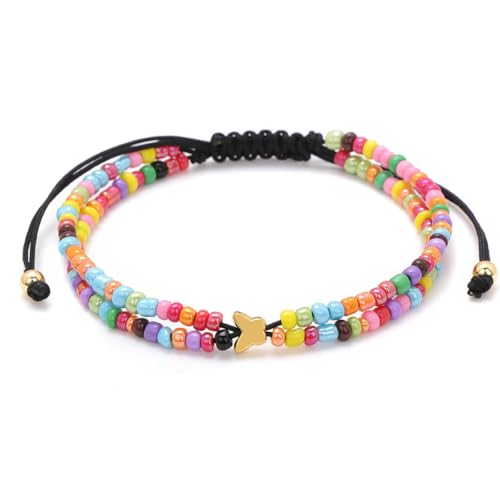 TIANXIAOQWE Reisperlen Doppellagiges gewebtes Armband Schmetterling Design ausziehbar Stil einfach für Freundinnen, Stein, Quarz von TIANXIAOQWE