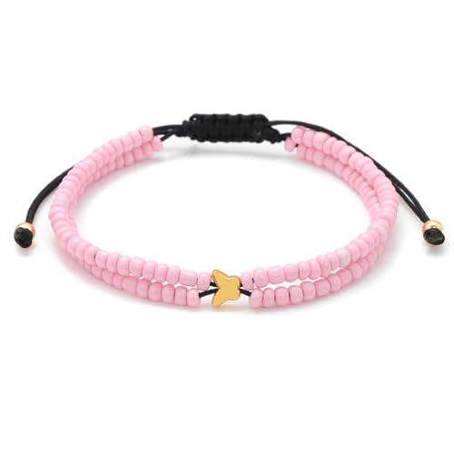 TIANXIAOQWE Reisperlen Doppellagiges gewebtes Armband Schmetterling Design ausziehbar Stil einfach für Freundinnen, Stein, Quarz von TIANXIAOQWE