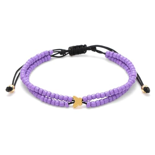 TIANXIAOQWE Reisperlen Doppellagiges gewebtes Armband Schmetterling Design ausziehbar Stil einfach für Freundinnen, Stein, Quarz von TIANXIAOQWE