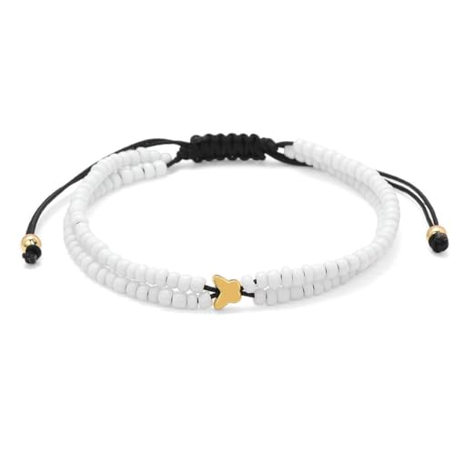 TIANXIAOQWE Reisperlen Doppellagiges gewebtes Armband Schmetterling Design ausziehbar Stil einfach für Freundinnen, Stein, Quarz von TIANXIAOQWE