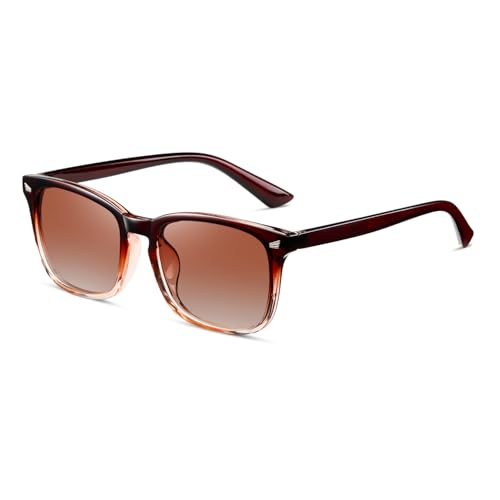 TIANYESY Polarisierte Sonnenbrille Herren Damen Rechteck Designer Schwarz UV-Schutz Damen Sonnenbrille für das Fahren Angeln im Freien (Teerahmen/transparente Gläser mit Farbverlauf) von TIANYESY