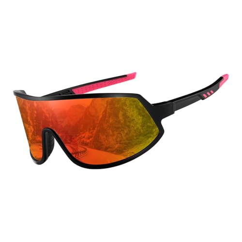 TIANYESY Polarisierte Sport Sonnenbrille für Männer Frauen Radfahren Sonnenbrille UV400 Schutz Superlight Rahmen Gläser für Skifahren, Laufen (Schwarzer Rahmen/orangerotes Objektiv) von TIANYESY