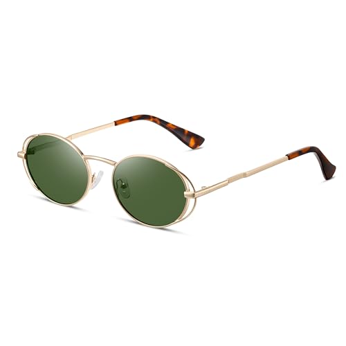 TIANYESY Retro Ovale Sonnenbrille für Frauen Vintage 90er Jahre Sonnenbrille Kleine Ovale Gläser Schmale Schatten UV400 (Gold Rahmen/G15 Objektiv) von TIANYESY