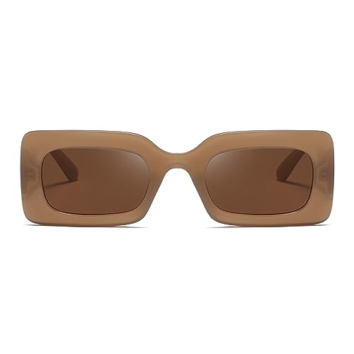 TIANYESY Trendy retro Sonnenbrille für Damem&Herren quadratisch Mehrfarbige Farbtöne (Camel Frame Braune Linse) von TIANYESY