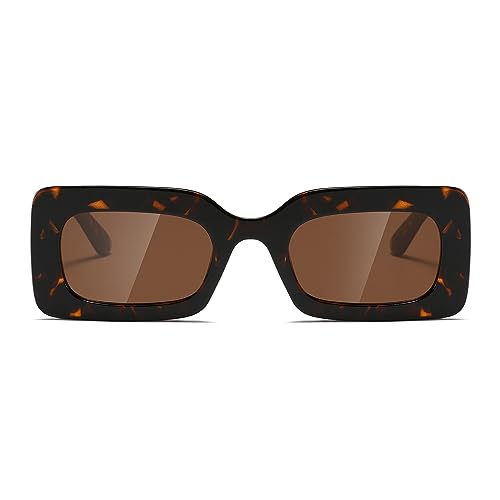 TIANYESY Trendy retro Sonnenbrille für Damem&Herren quadratisch Mehrfarbige Farbtöne (Leopard Rahmen Braune Linse) von TIANYESY