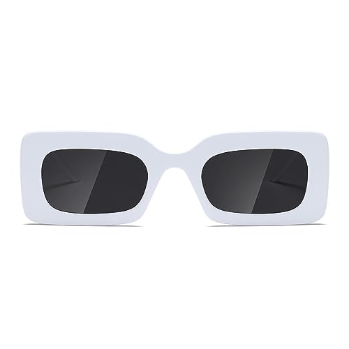 TIANYESY Trendy retro Sonnenbrille für Damem&Herren quadratisch Mehrfarbige Farbtöne (Weißer Rahmen graue Linse) von TIANYESY