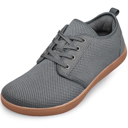 TIANYUQI Damen Weite Zehenbox Schuhe Minimalistisch Barfuß Zero Drop Female Sneakers Weite Damen Trail Running Tennis Bequem Leicht, grau dunkel, 42 EU Weit von TIANYUQI