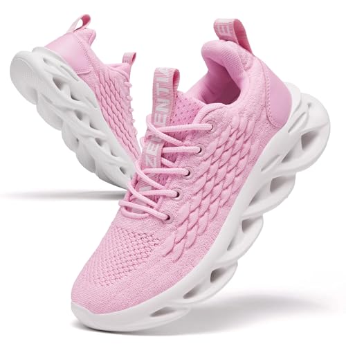 TIANZEBEN Damen Laufschuhe Turnschuhe Sportschuhe Schuhe Running Tennis Walkingschuhe Sneaker Fitnessstudio Freizeit Fashion Leichtgewichts Atmungsaktiv Rosa 42 von TIANZEBEN