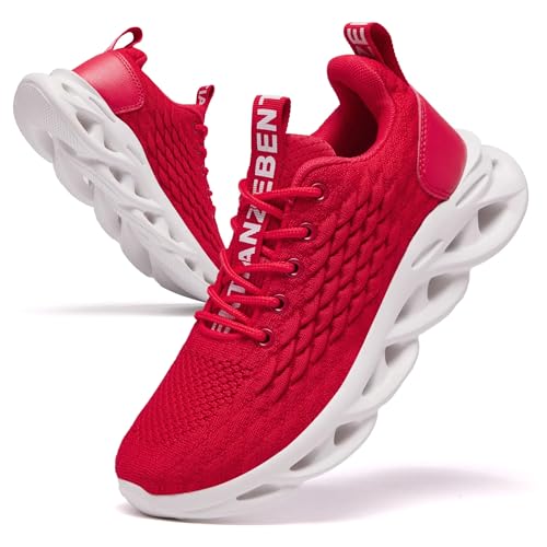 TIANZEBEN Damen Schuhe Laufschuhe Turnschuhe Sportschuhe Running Tennis Sneaker Walkingschuhe Fitnessstudio Freizeit Fashion Leichtgewichts Atmungsaktiv Rot 42 von TIANZEBEN