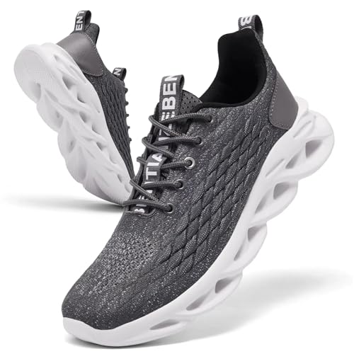 TIANZEBEN Herren Schuhe Laufschuhe Walkingschuhe Sportschuhe Turnschuhe Running Tennis Fitnessstudio Sneaker Freizeit Fashion Leichtgewichts Atmungsaktiv Grau 40 von TIANZEBEN