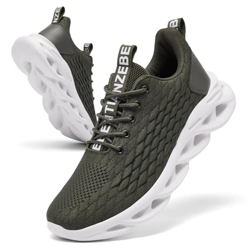 TIANZEBEN Herren Schuhe Turnschuhe Sportschuhe Laufschuhe Running Tennis Walkingschuhe Fitnessstudio Sneaker Freizeit Fashion Leichtgewichts Atmungsaktiv Armee grün 43 von TIANZEBEN