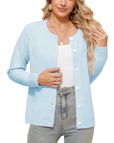 TIANZHU Cardigan Damen Fleece leicht Kaschmir-Feeling cremefarben mit Knöpfen Langarm für täglichen, Hellblau, EU 38 von TIANZHU