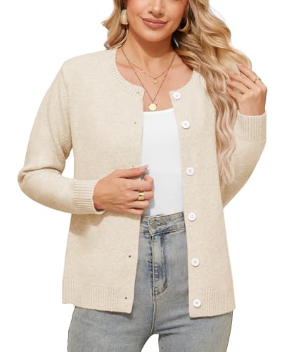 TIANZHU Cardigan Damen Fleece leicht Kaschmir-Feeling cremefarben mit Knöpfen Langarm für täglichen, Helle Aprikose, EU 36 von TIANZHU